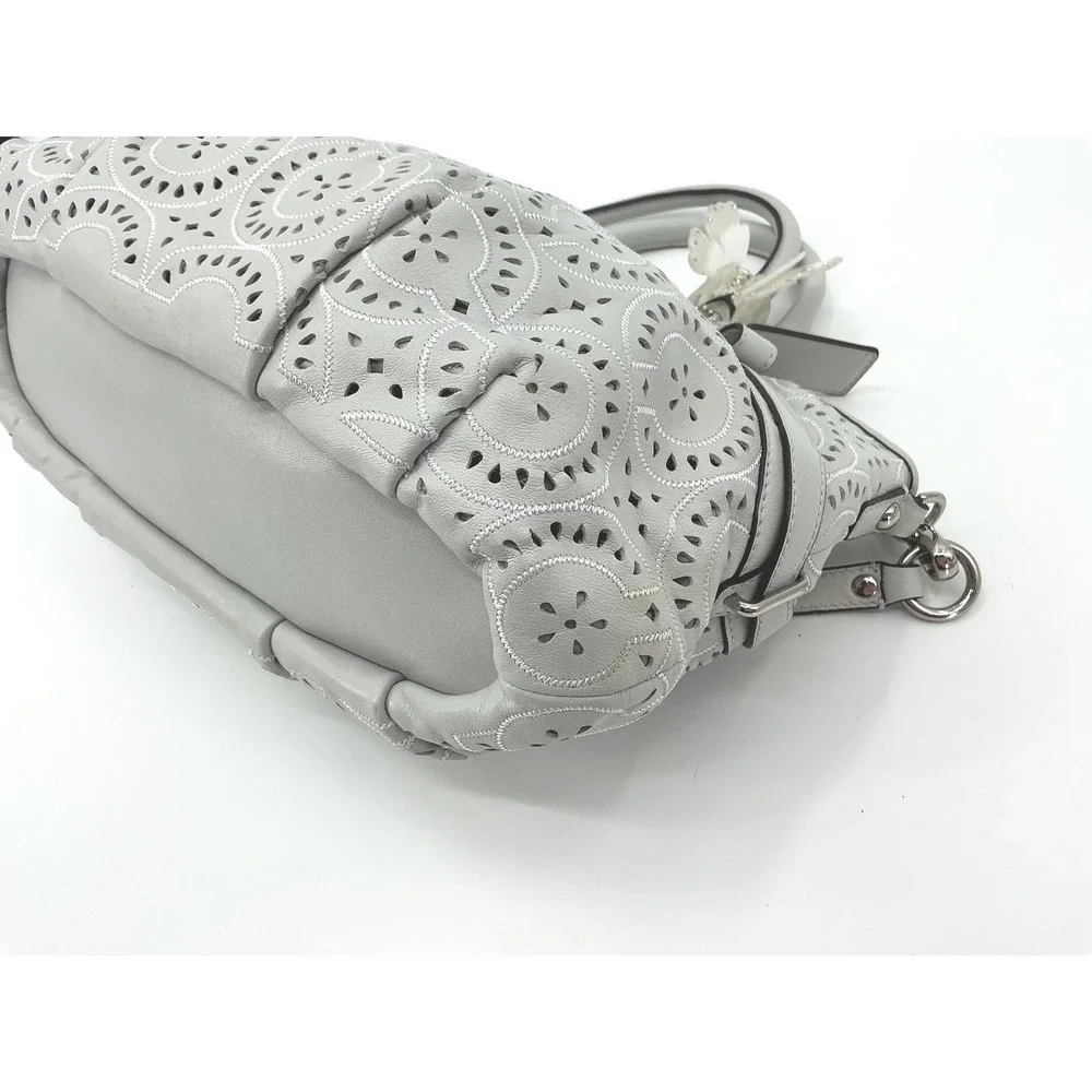Coach‎ Madison Gray Laser Cut Leather Satchel Crossbody Bag